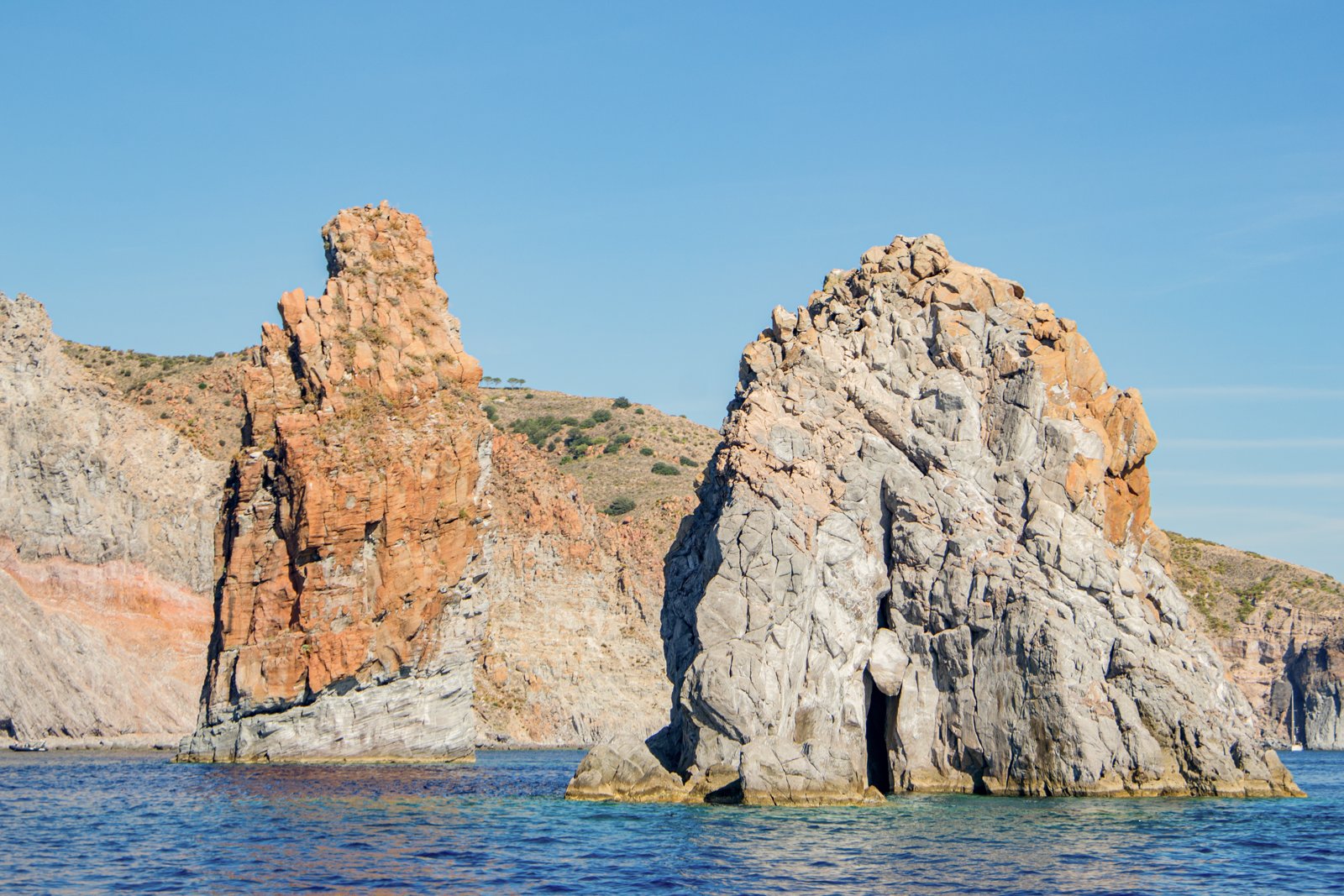 Rock formations rising from the sea in the Aeolian Islands